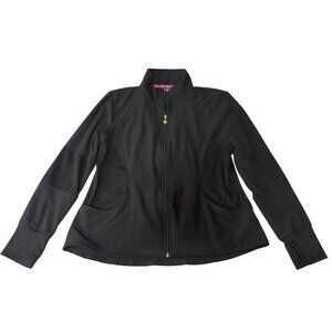 Heartsoul Womens Black Zip-Up Scrub Jacket Size Large Moisture-Wicking 4-Way Str